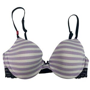 So Intimates Demi Underwire Jersey Bra Purple Stripe Bow Black Lace 36B